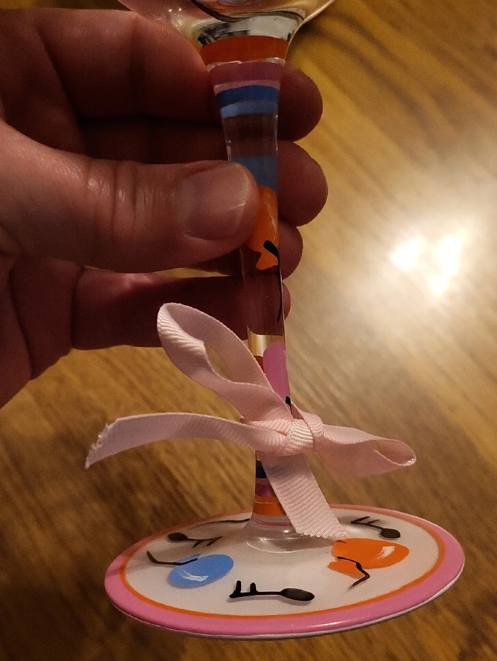 Hand-Painted Birthday Wine Glass in Pink and Orange